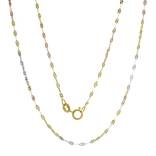 Italian 14K Tri-color Gold Fancy Mirror Link Chain (16-20 inches)