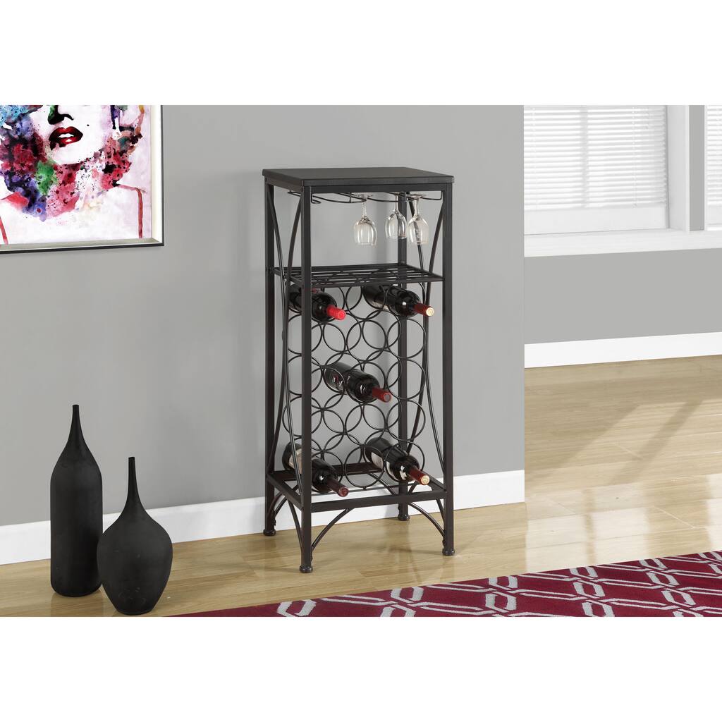 Home Bar 40 Inch Black Metal Wine Bottle and Glass Rack