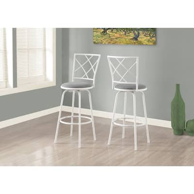 Bar Stool-2 Piece/White Metal/Grey Fabric Seat