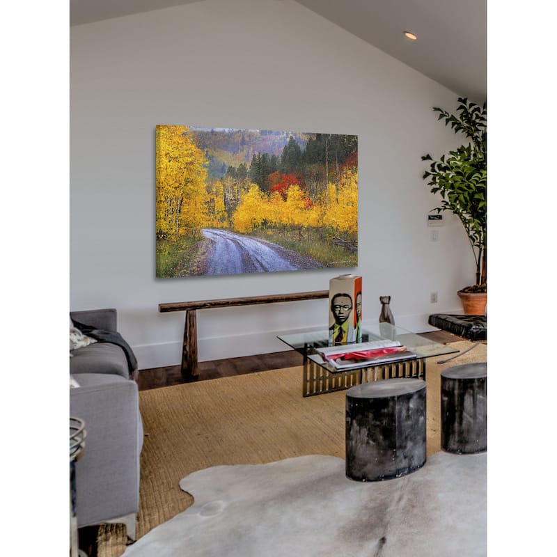 Marmont Hill - Wet Road Peak of Autumn by Chris Vest Painting Print on Canvas - Multi-Color
