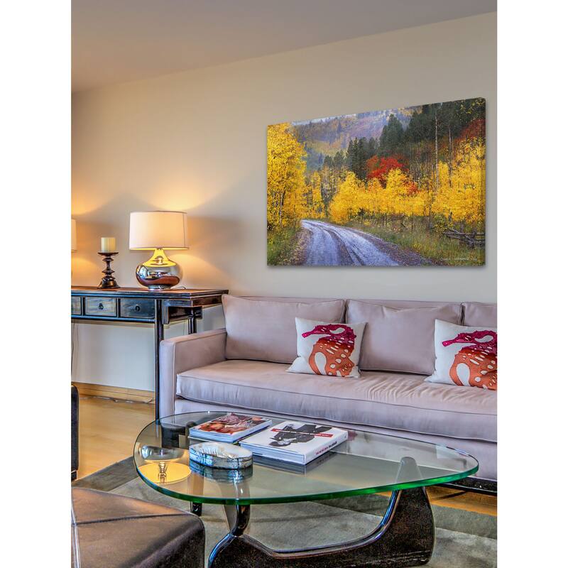 Marmont Hill - Wet Road Peak of Autumn by Chris Vest Painting Print on Canvas - Multi-Color
