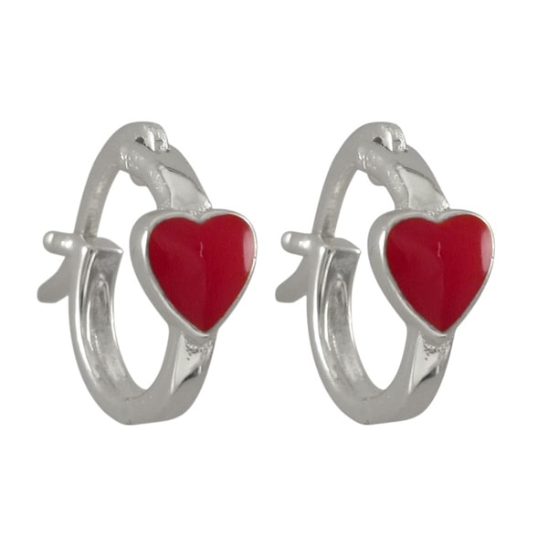 Luxiro Sterling Silver Children S Enamel Heart Hoop Earrings Luxiro Sterling Silver Children X27 S Enamel Heart Hoop Earrings Red