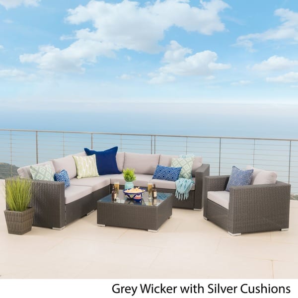 slide 2 of 21, Christopher Knight Home Santa Rosa Outdoor 7-piece Wicker Seating Sectional Set Grey + Silver Grey