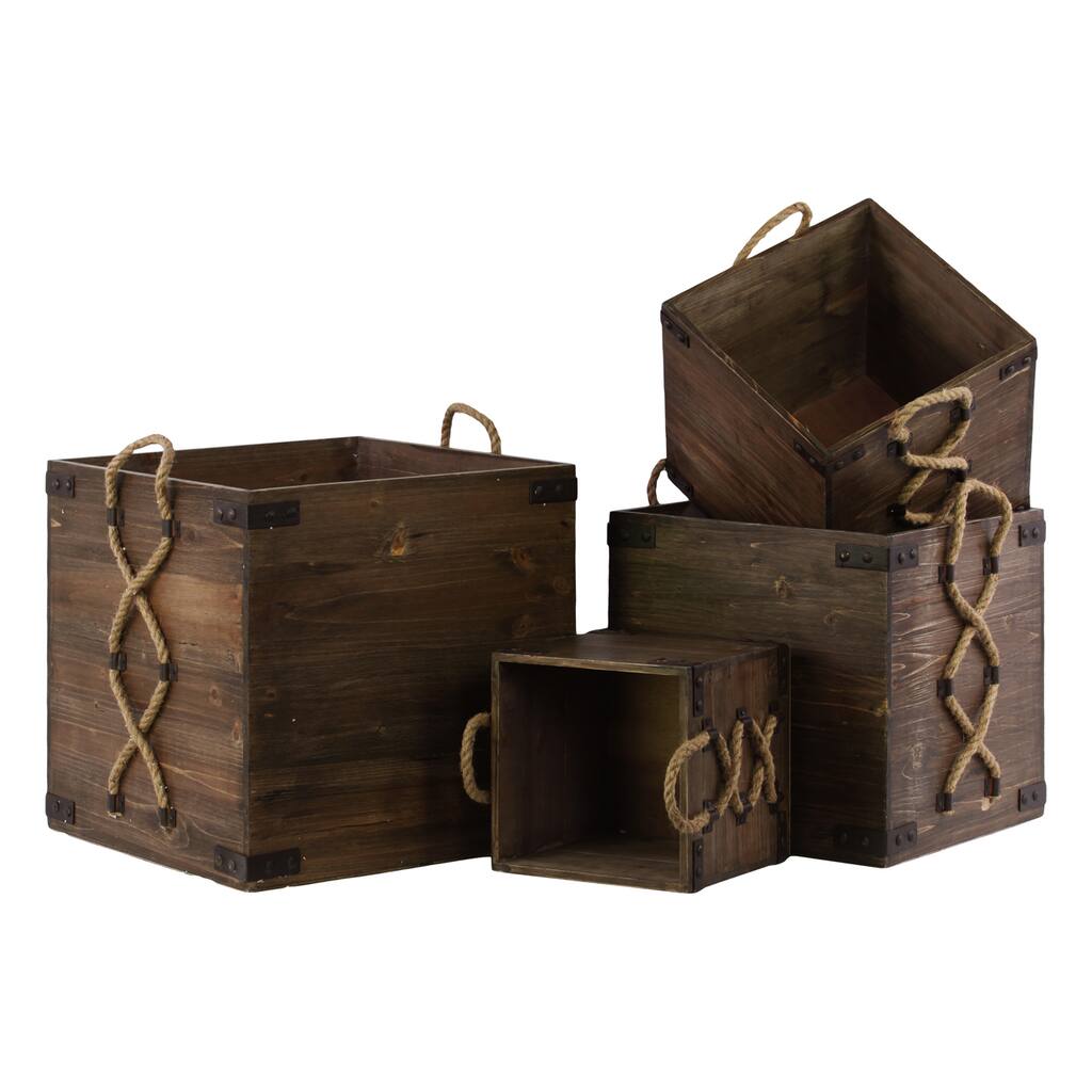 Metal Rectangular Basket Tray with Mesh Design Sides and Handles Dark Bronze (Set of 3)