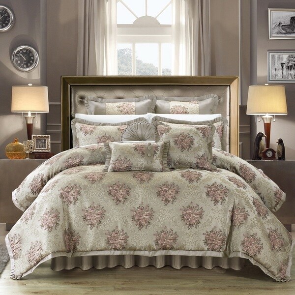 Chic Home Zanotti Jacquard Floral Fabric 9-piece Comforter Set