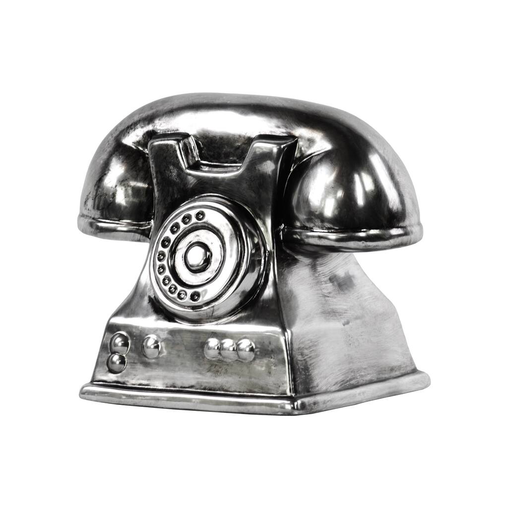 Ceramic Vintage Telephone Sculpture Tarnished Chrome Silver