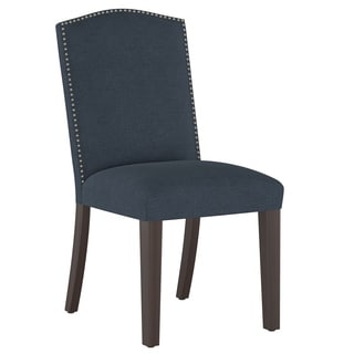 Skyline Furniture Nail Button Camel Back Dining Chair in Linen Navy