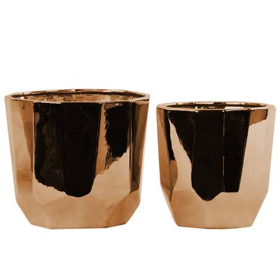 Ceramic Tridecagonal Polished Chrome Copper Pots (Set of 2)
