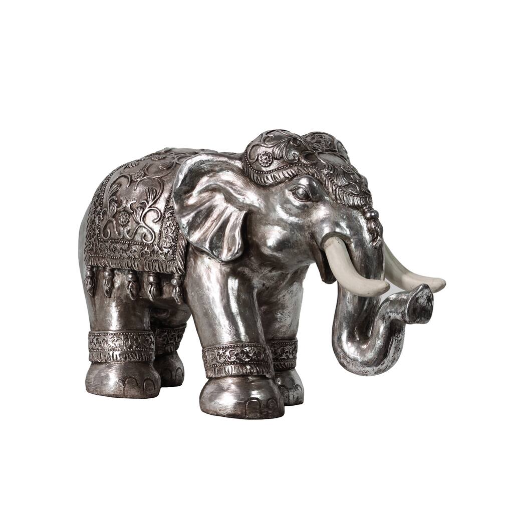 Resin Standing Indian Ceremonial Antique Silver Elephant Figurine
