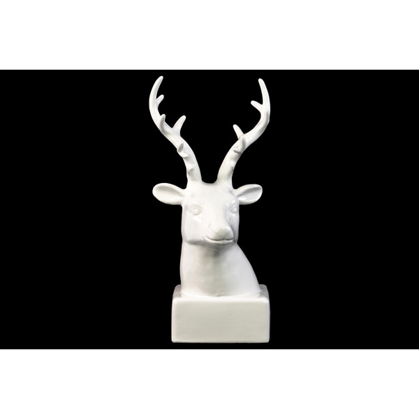 Glossy White Ceramic Deer Head On Base Glossy White Ceramic Deer Head On Base
