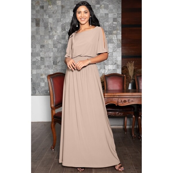 tan maxi dress with sleeves