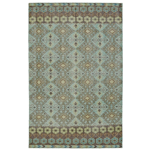 Hand-Knotted Vintage Turquoise Kilim Rug - 5'6" x 8'6"