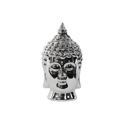 Porcelain Buddha Head with Pointed Ushnisha Polished Chrome Silver