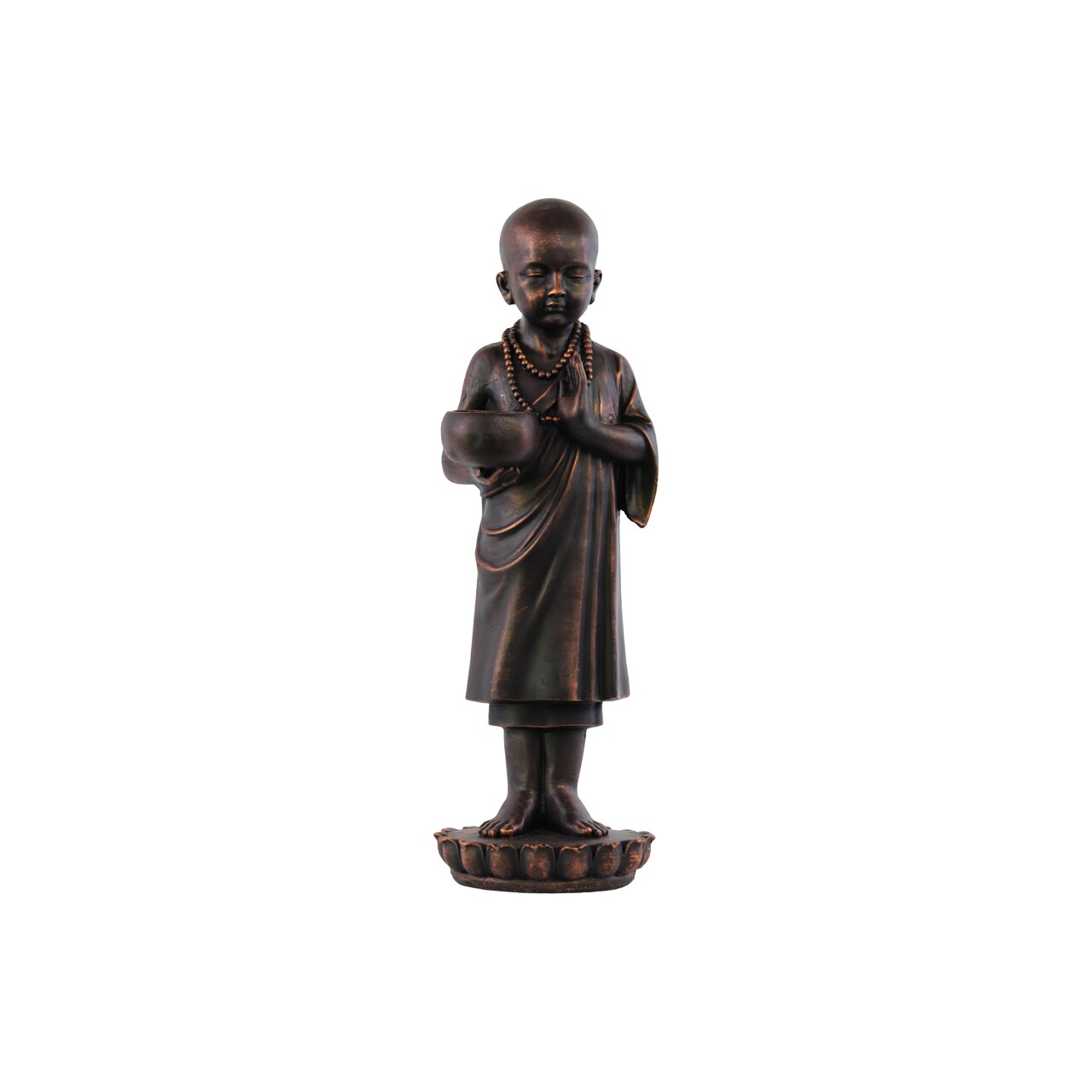 Shop Black Friday Deals On Rusted Bronze Brown Fiberstone Standing Monk In Karana Mudra On Base Statue Overstock 10914604