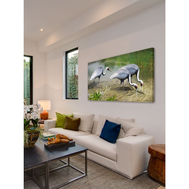 Marmont Hill - White Naped Cranes by Chris Vest Painting Print on Canvas - Multi-Color