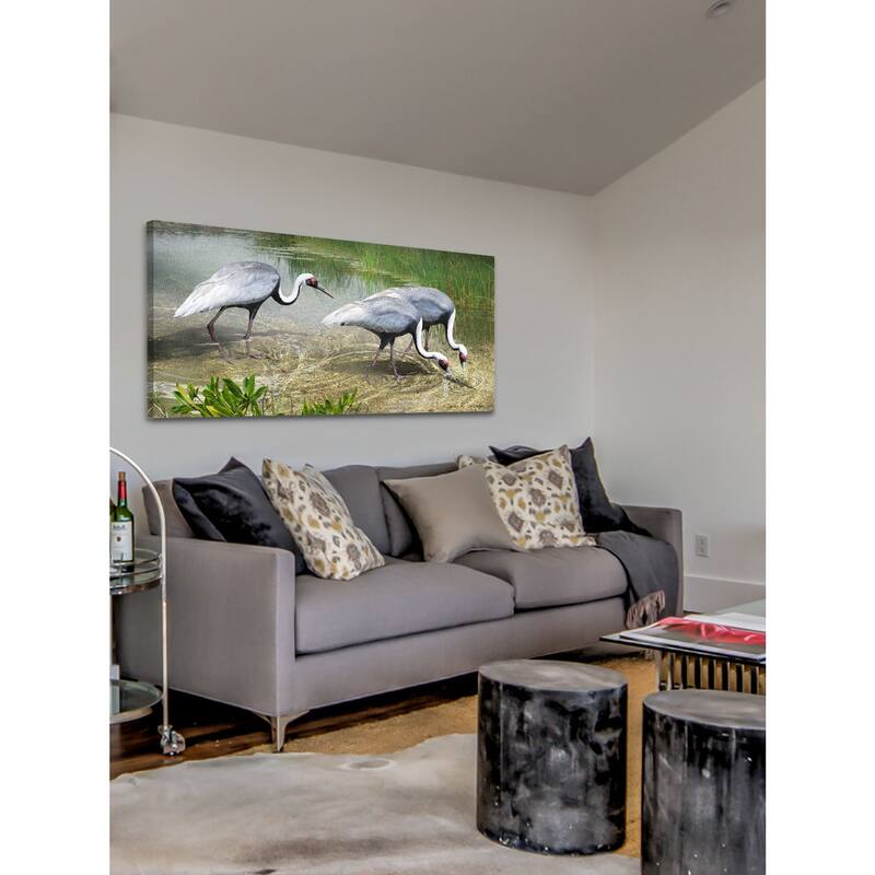 Marmont Hill - White Naped Cranes by Chris Vest Painting Print on Canvas - Multi-Color