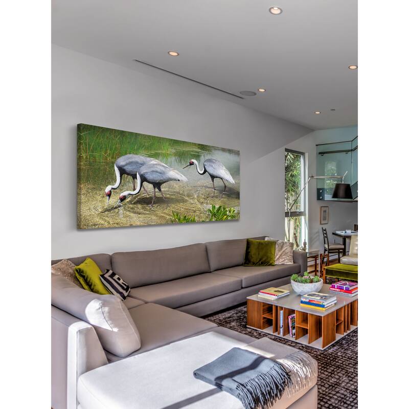 Marmont Hill - White Naped Cranes by Chris Vest Painting Print on Canvas - Multi-Color