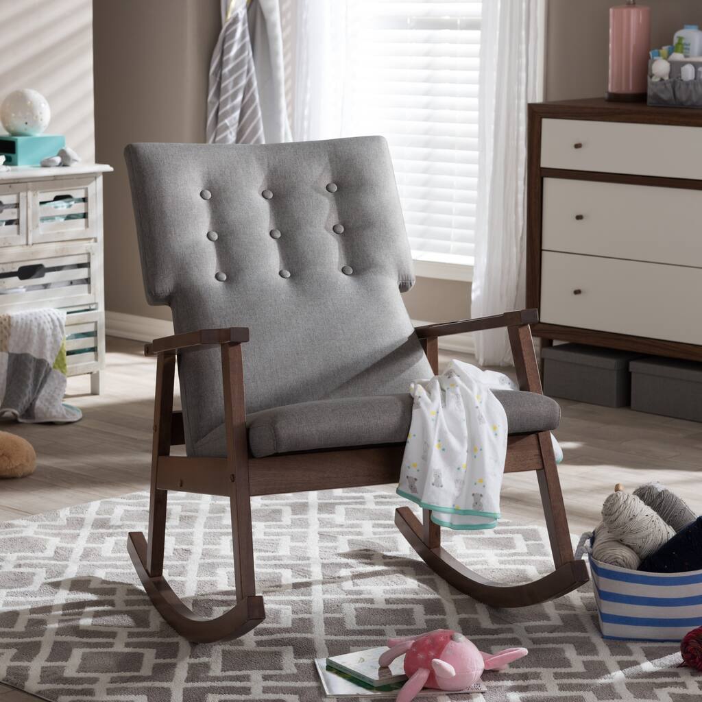 Baxton Studio Agatha Mid-century Modern Grey Fabric Upholstered Button-tufted Rocking Chair