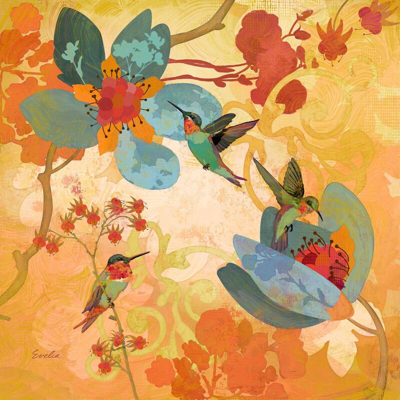Marmont Hill - Humming Birds Aqua by Evelia Painting Print on Canvas