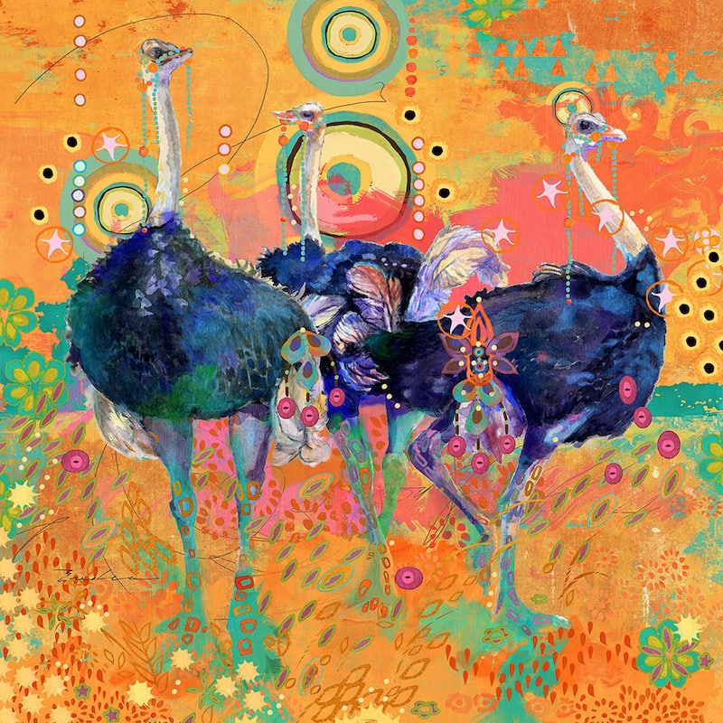 Marmont Hill - Three Ostrich by Evelia Painting Print on Canvas - Multi-Color
