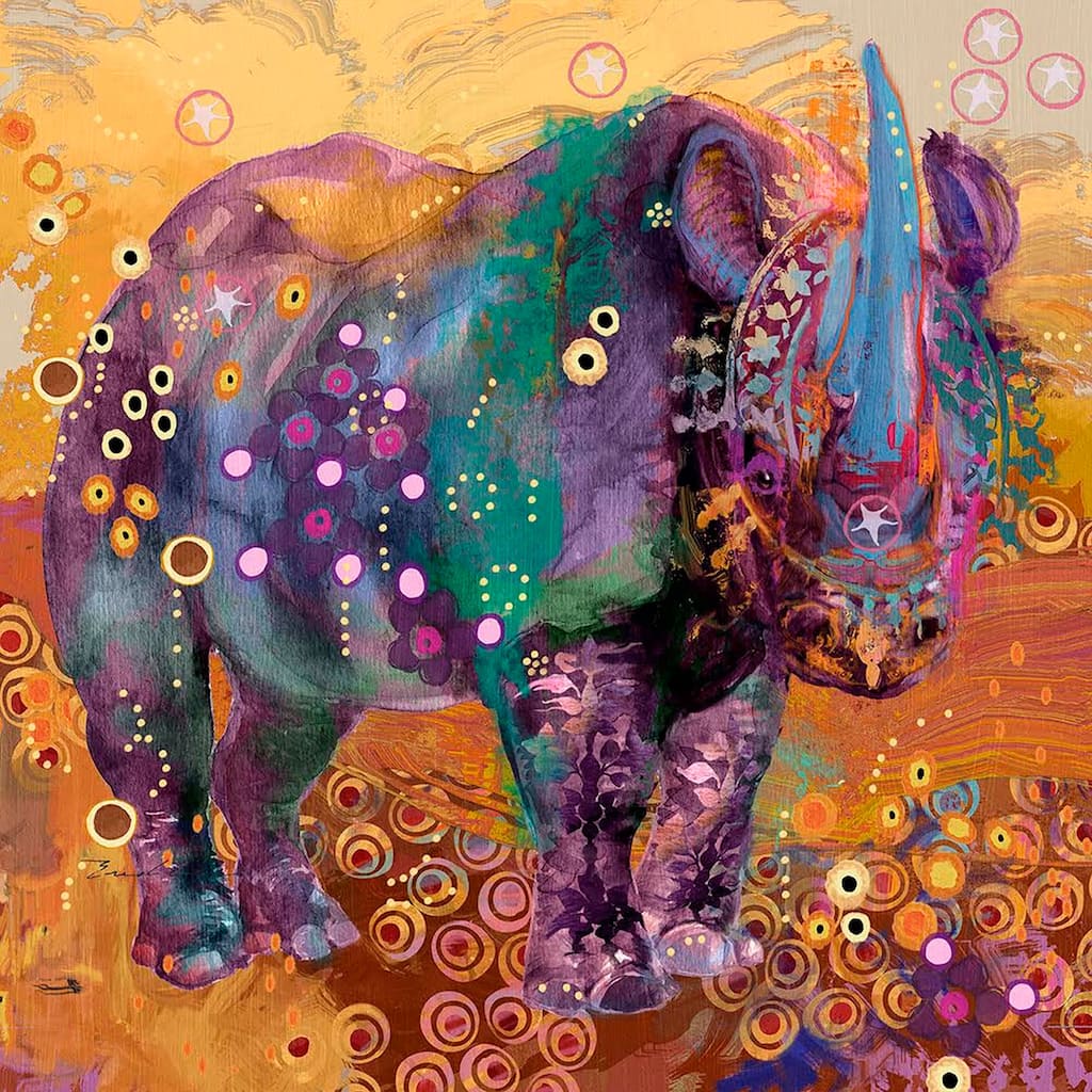 Marmont Hill - The Last Rhino by Evelia Painting Print on Canvas - Multi-Color