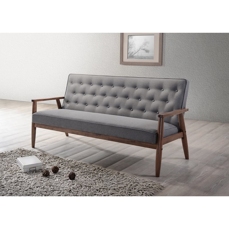 Baxton Studio Sorrento Mid-century Retro Modern Grey Fabric Upholstered Wooden 3-seater Sofa