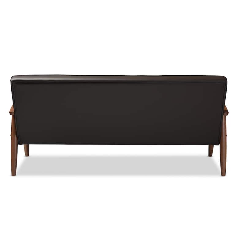Baxton Studio Sorrento Mid-century Retro Modern Brown Faux Leather Upholstered Wooden 3-seater Sofa