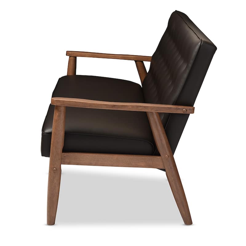 Baxton Studio Sorrento Mid-century Retro Modern Brown Faux Leather Upholstered Wooden 3-seater Sofa