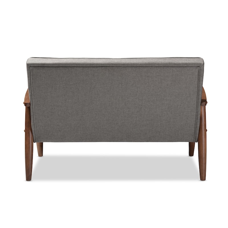 Baxton Studio Sorrento Mid-century Retro Modern Grey Fabric Upholstered Wooden 2-seater Loveseat