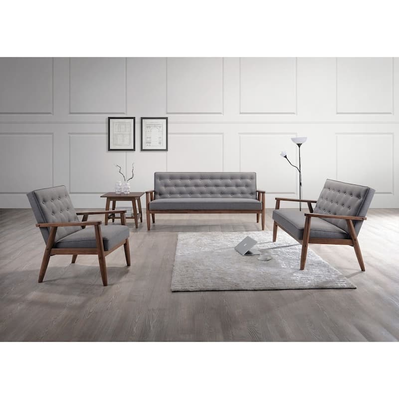 Baxton Studio Sorrento Mid-century Retro Modern Grey Fabric Upholstered Wooden 2-seater Loveseat