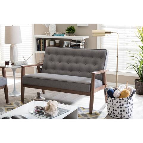 Baxton Studio Sorrento Mid-century Retro Modern Grey Fabric Upholstered Wooden 2-seater Loveseat