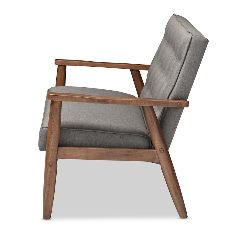 Baxton Studio Sorrento Mid-century Retro Modern Grey Fabric Upholstered Wooden 2-seater Loveseat