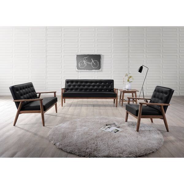 Shop Baxton Studio Sorrento Mid Century Retro Modern Black Faux Leather Upholstered Wooden 2 Seater Loveseat Overstock 10915270