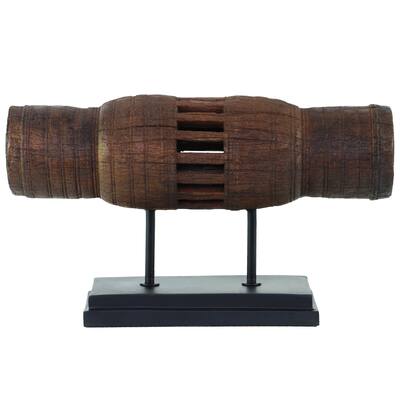 Resin Ethnic Art with Stand and Base Natural Wood Finish
