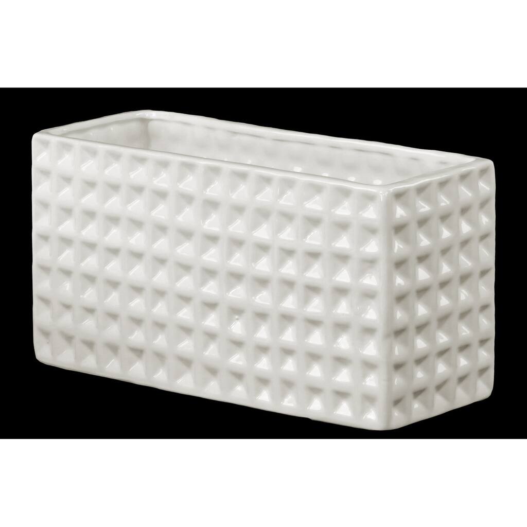 UTC28810: Ceramic Wide Rectangular Vase LG Dimpled Finish Gloss Finish White