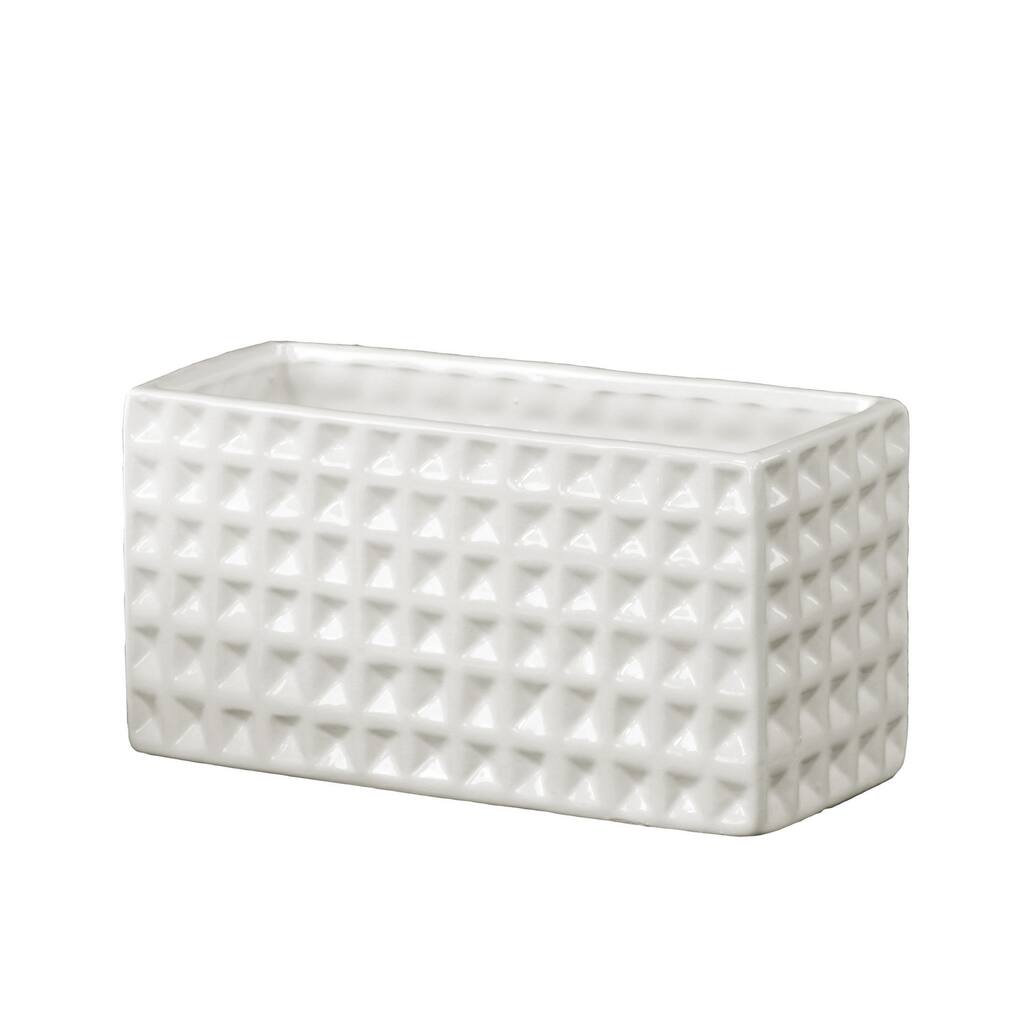Ceramic Small Dimpled Finish Gloss White Wide Rectangular Vase