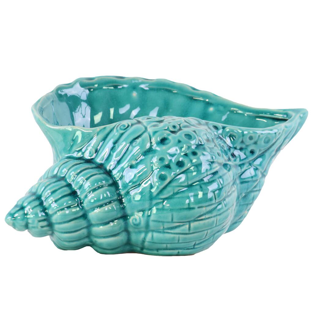 Ceramic Gloss Turquoise Conch Seashell Sculpture