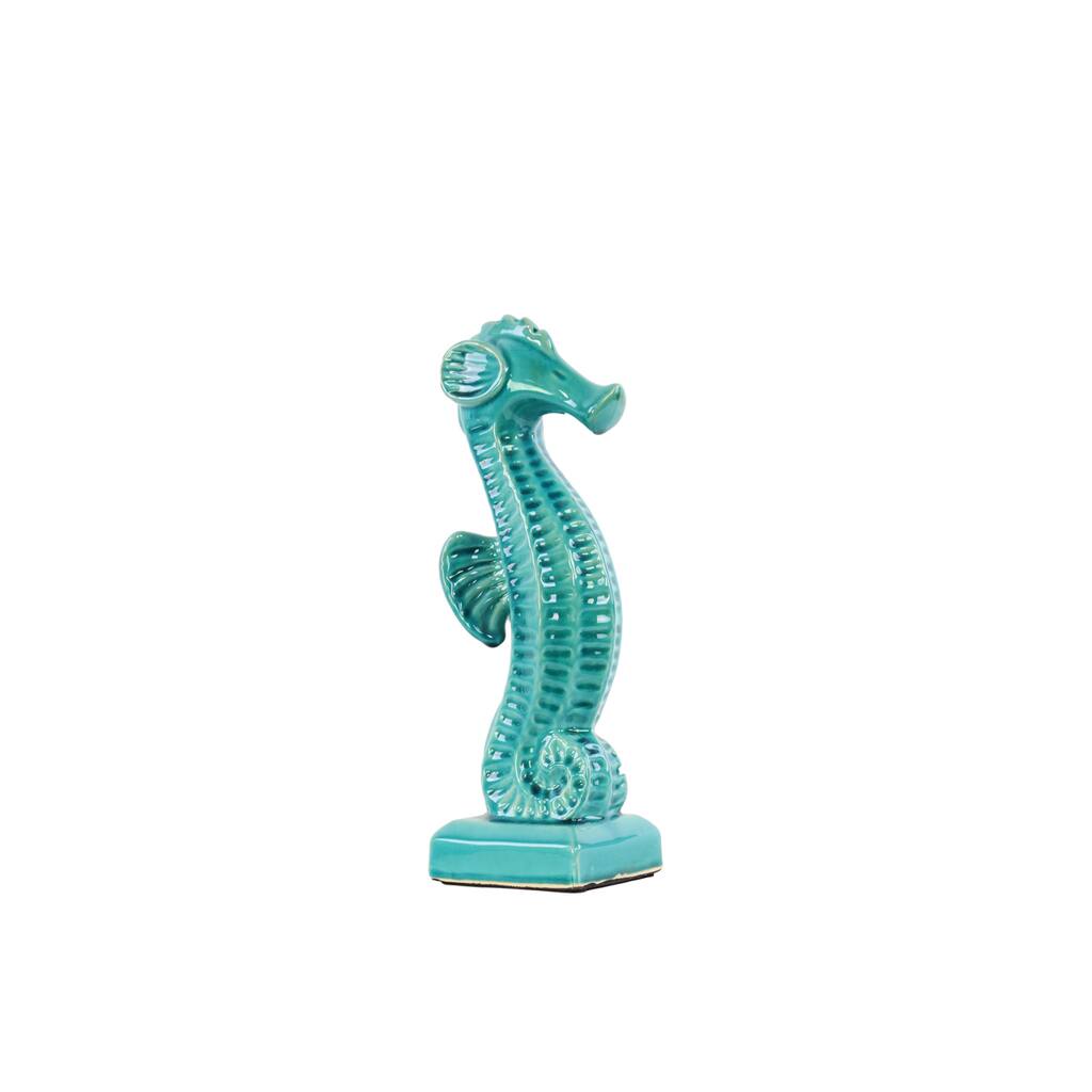Ceramic Small Gloss Turquoise Seahorse on Base