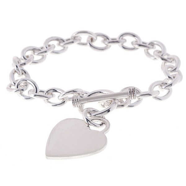 Sterling Silver 8-inch Heart Toggle Bracelet - Free Shipping Today ...