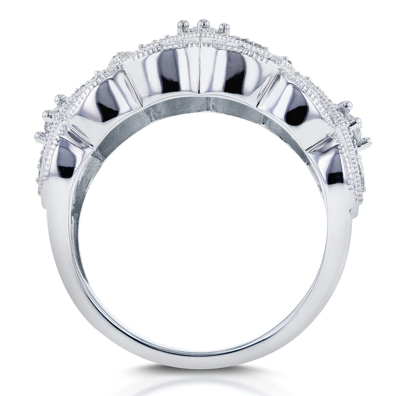 Annello by Kobelli 10k White Gold 1/2ct TDW Diamond Antique Filigree Wide Anniversary Ring