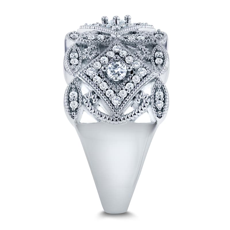 Annello by Kobelli 10k White Gold 1/2ct TDW Diamond Antique Filigree Wide Anniversary Ring