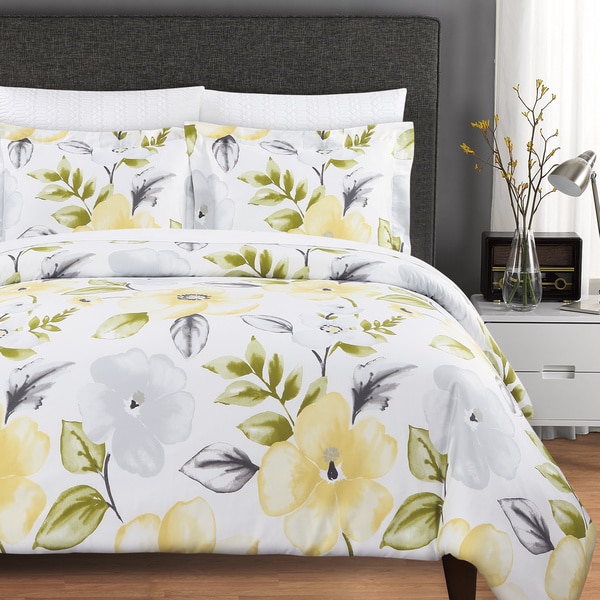 Echelon Home Charlotte Cotton 3-piece Duvet Cover Set