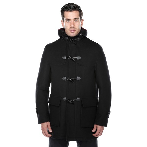 Shop Verno Men's Rolan Black Wool Blend Hooded Toggle Coat - Free ...