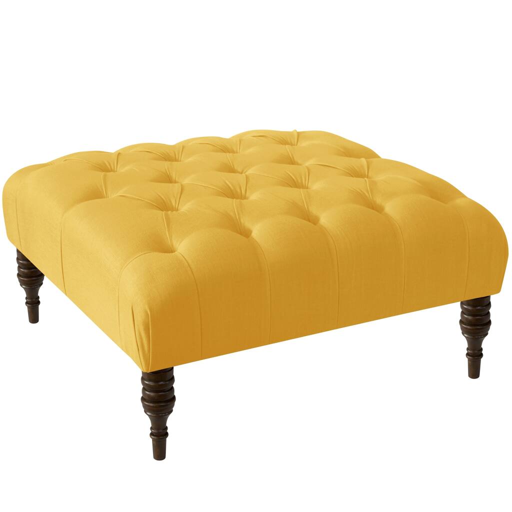 Skyline Furniture Tufted Cocktail Ottoman in Linen French Yellow