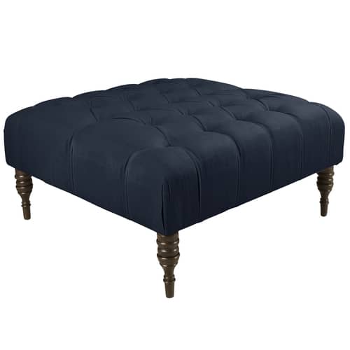 Skyline Furniture Tufted Cocktail Ottoman in Linen Navy