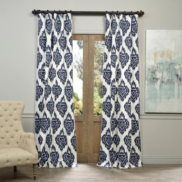 slide 1 of 6, Exclusive Fabrics Ikat Cotton Curtain Panel 84" in Blue Printed (As Is Item)