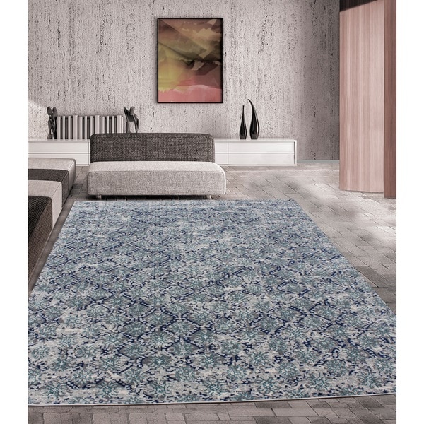 Grey/ Turquoise Indoor Area Rug - 5'3 x 7'5 - Overstock ...