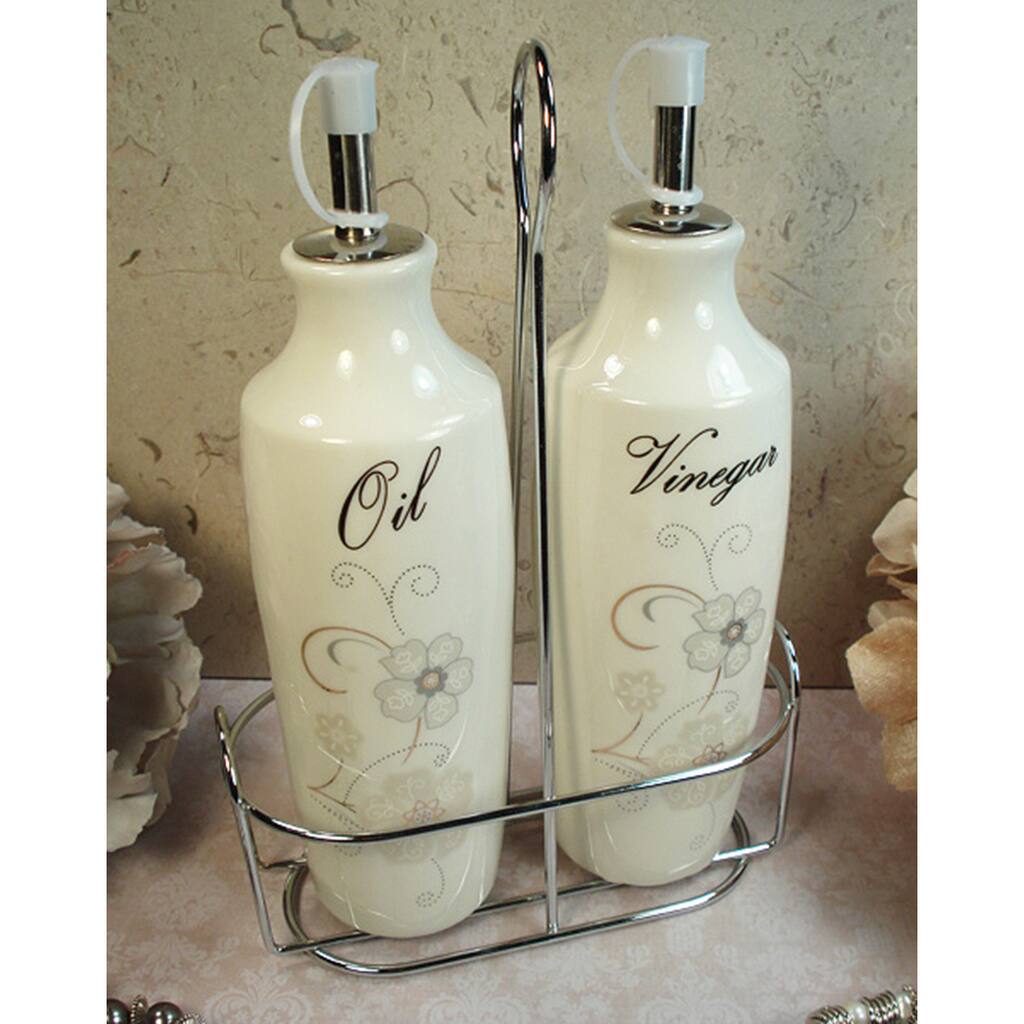 D'Lusso Designs Shimmer Design 2-piece Oil Vinegar Cruet Set with Metal Caddy