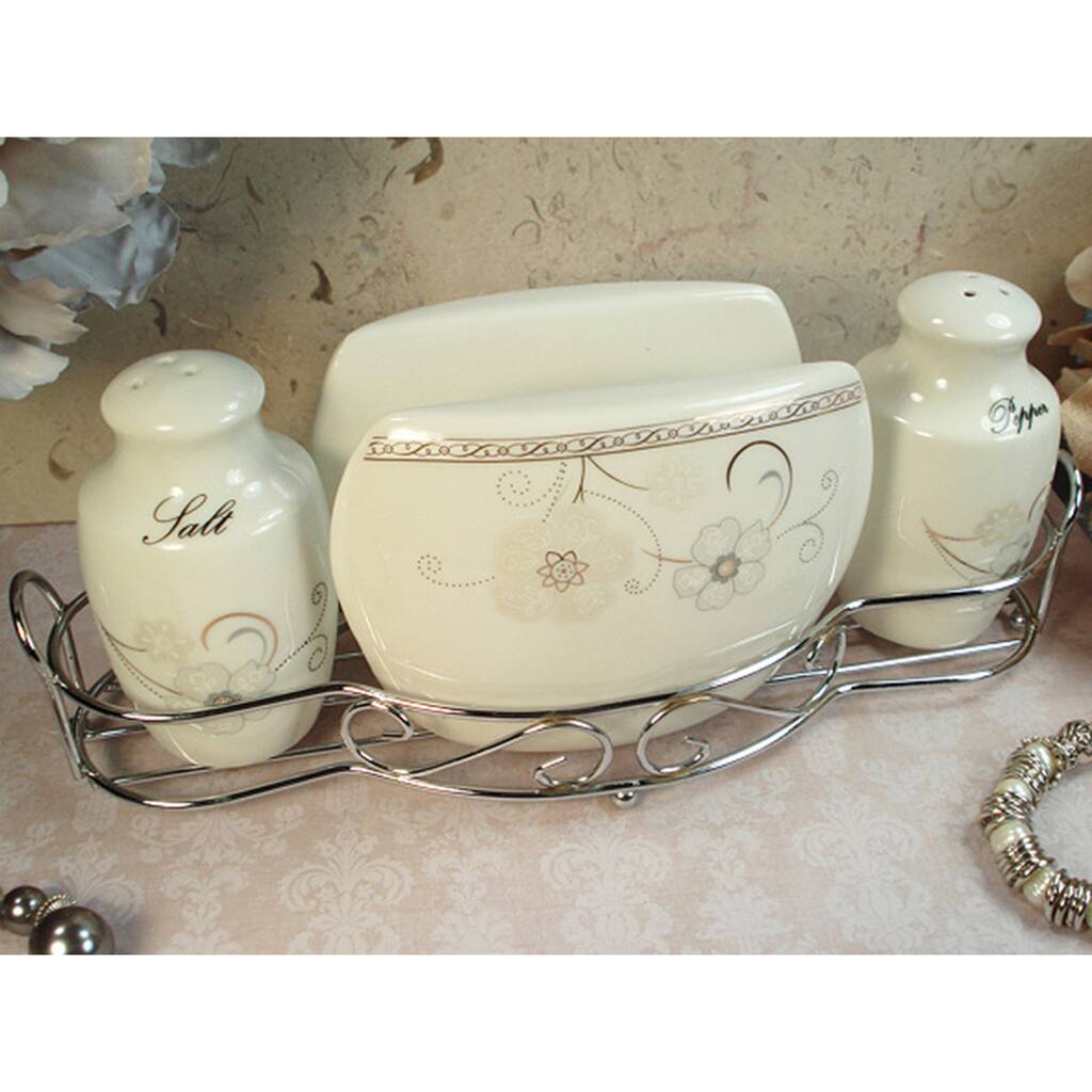 D'Lusso Designs Shimmer Design 3-piece Salt Pepper Napkin Set with Metal Caddy