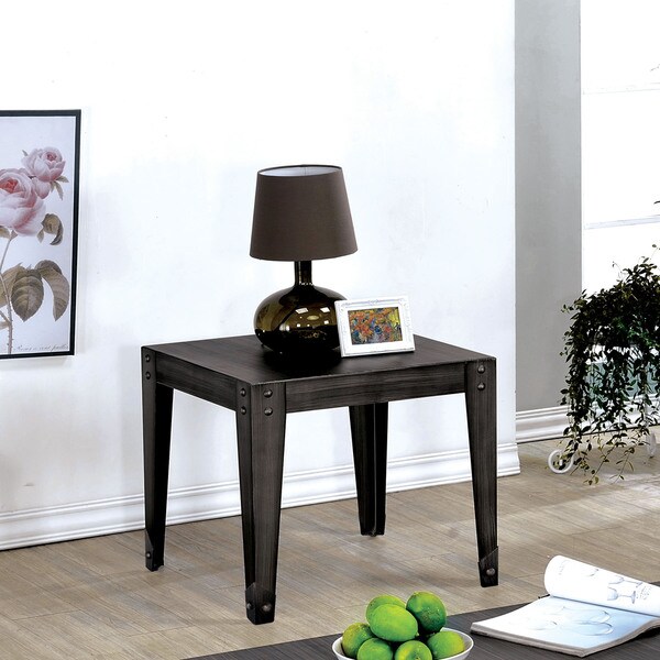 Furniture of America Taymen Industrial Weathered Black Metal End Table Free Shipping Today